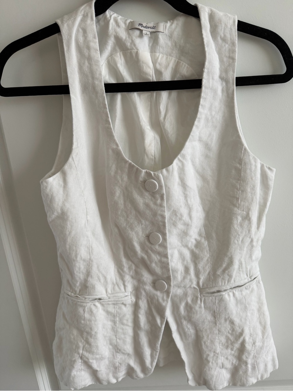 Madewell White Linen Button Vest and Pants Set